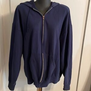 XL Jerzees blue long sleeve hooded pocketed full front zip fleece lined jacket